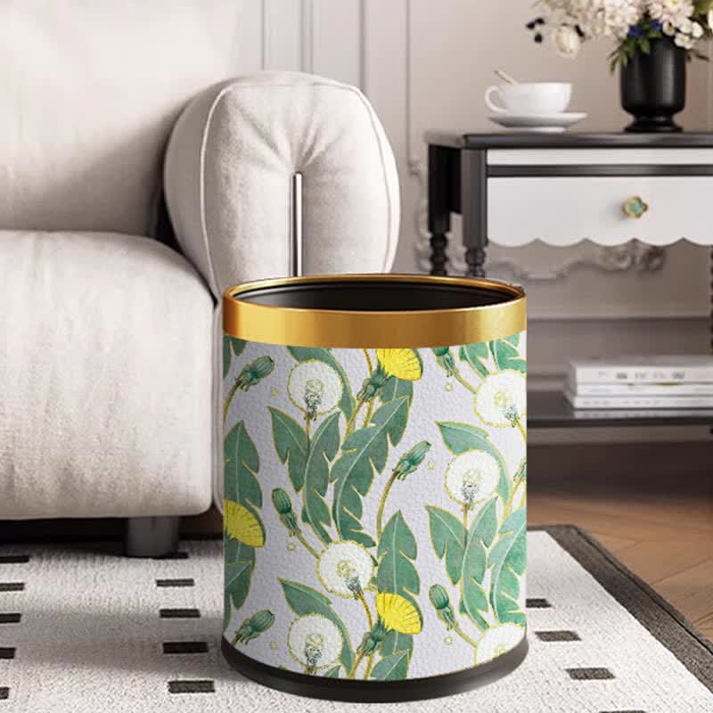 Rural Dandelion Durable Large Capacity Trash Can - Standard-Yellow Circle - 9"W x 9"L x 10"H - image 0