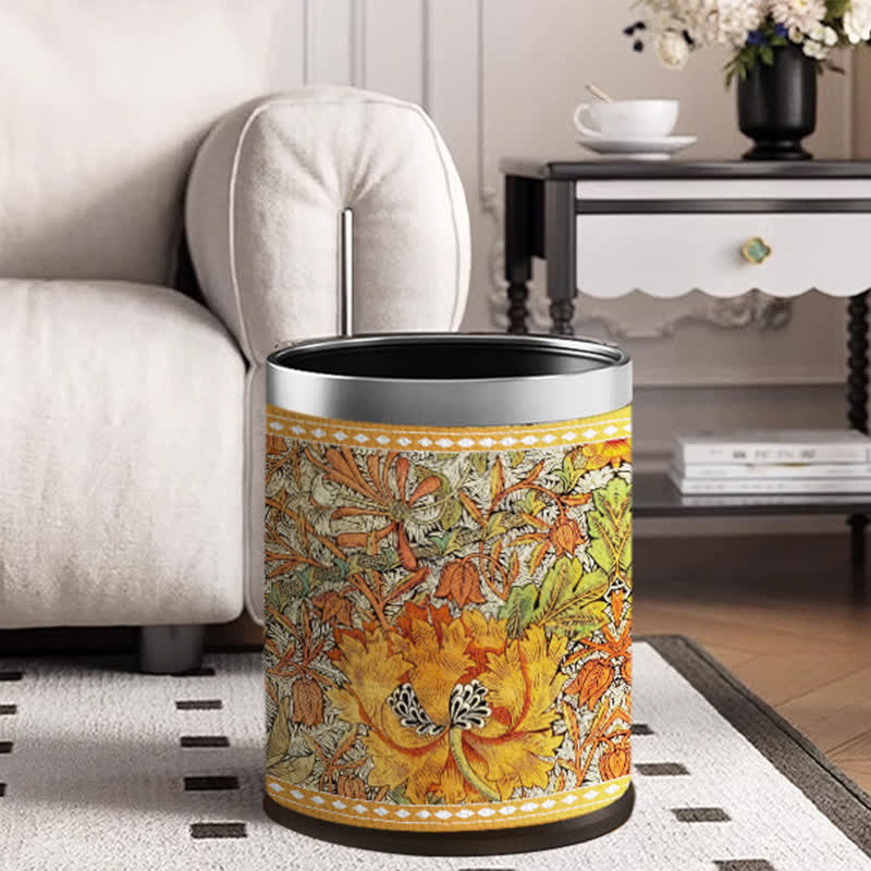 Double Layer Durable Vintage Floral Trash Bin - Standard-Silver Circle - 9"W x 9"L x 10"H - image 2