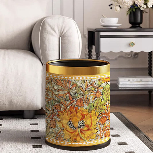 Double Layer Durable Vintage Floral Trash Bin - Standard-Yellow Circle - 9"W x 9"L x 10"H - image 0
