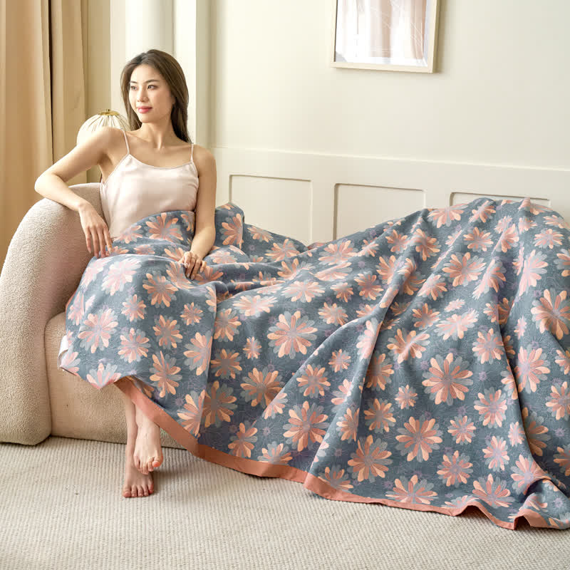 Floral Cotton Gauze Yarn-dyed Jacquard Blanket - image 7