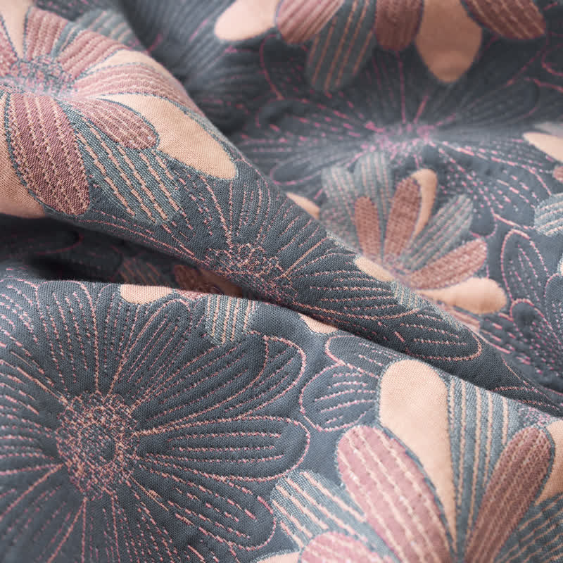 Floral Cotton Gauze Yarn-dyed Jacquard Blanket - image 9