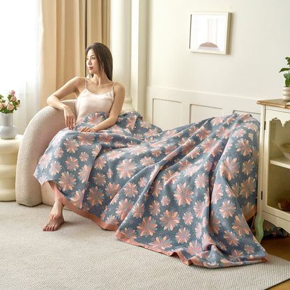Floral Cotton Gauze Yarn-dyed Jacquard Blanket - image 7