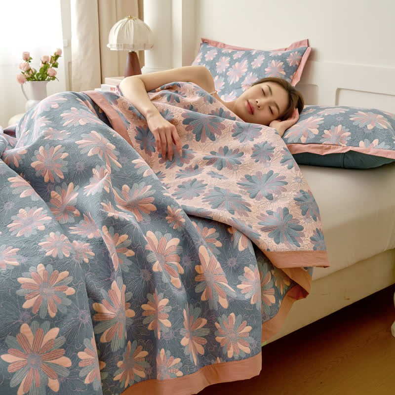 Floral Cotton Gauze Yarn-dyed Jacquard Blanket - image 11