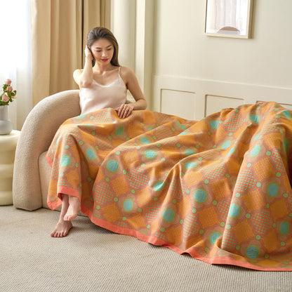 Reversible Vintage Cotton Gauze Jacquard Blanket - 94"W x 98"L - image 0