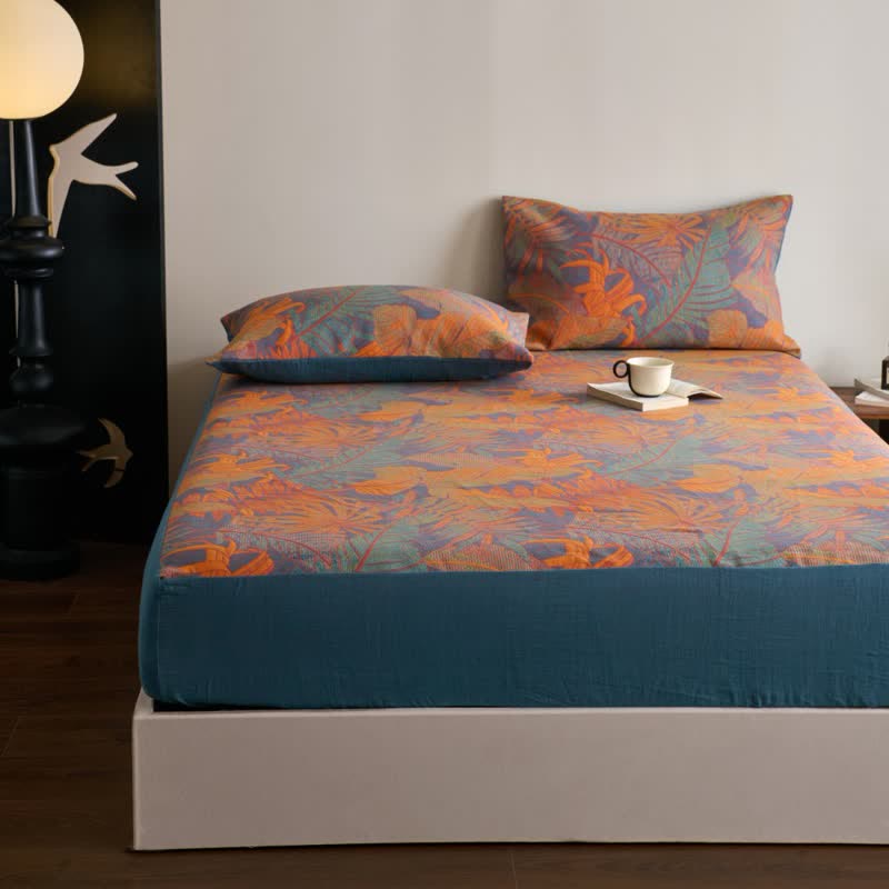 Tropical Style Three Layers Cotton Gauze Fitted Sheet - image 2