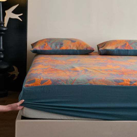 Tropical Style Three Layers Cotton Gauze Fitted Sheet - Sheet with 2PCS Pillowcases - King - image 0