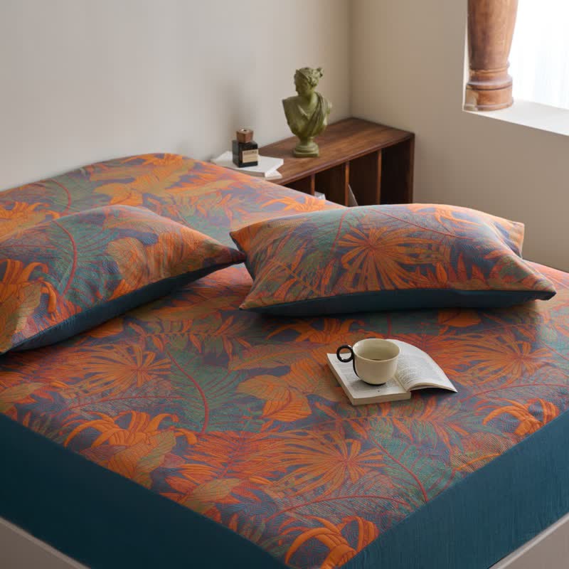 Tropical Style Three Layers Cotton Gauze Fitted Sheet - image 5