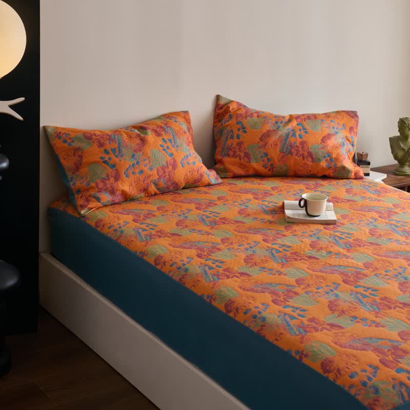 Yarn-dyed Jacquard Cotton Gauze Breathable Fitted Sheet - image 3