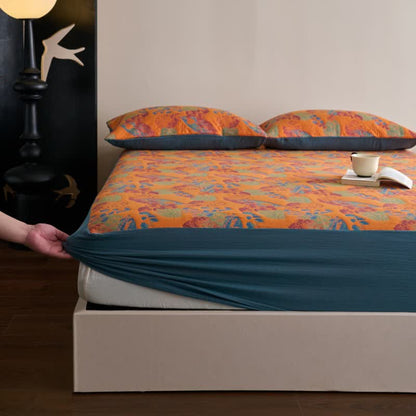 Yarn-dyed Jacquard Cotton Gauze Breathable Fitted Sheet - Sheet with 2PCS Pillowcases - King - image 0