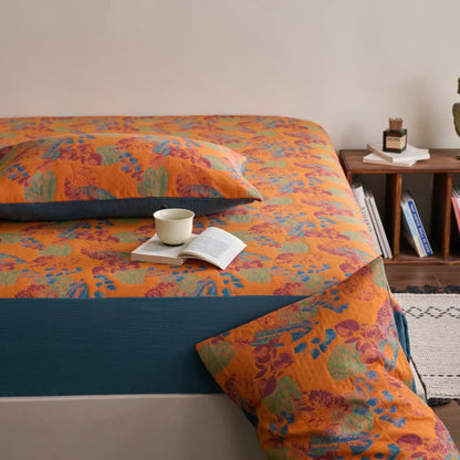 Yarn-dyed Jacquard Cotton Gauze Breathable Fitted Sheet - image 4