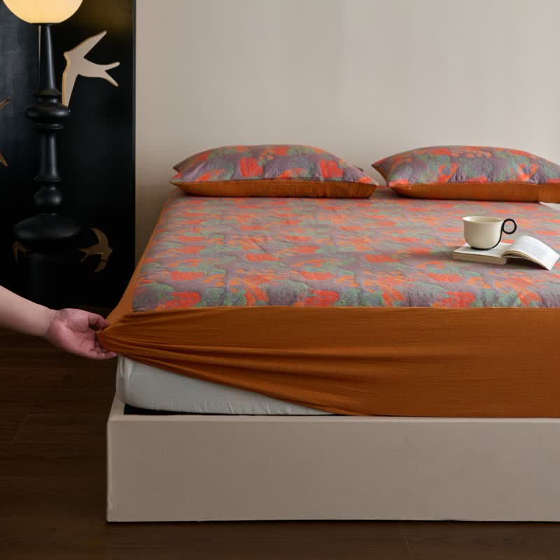 Yarn-dyed Vintage Soft Cotton Gauze Fitted Sheet - Sheet with 2PCS Pillowcases - King - image 0