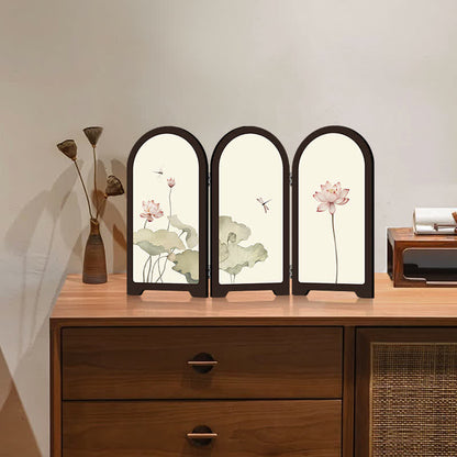 Pastoral Lotus Foldable Screen Desktop Ornament - B - 2PCS - 18"W x 12"H - image 5