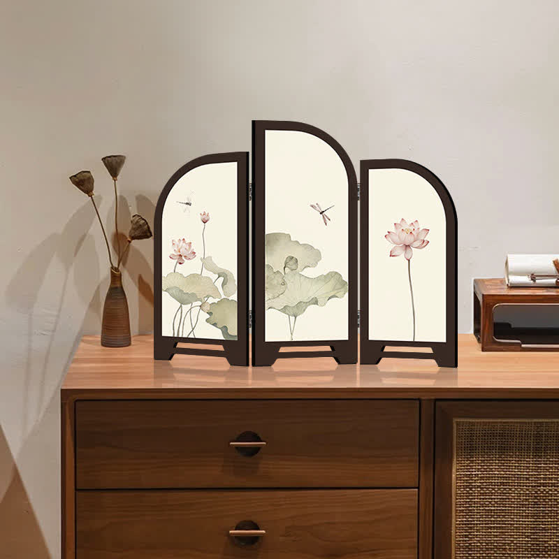 Pastoral Lotus Foldable Screen Desktop Ornament - B - 2PCS - 18"W x 14"H - image 3