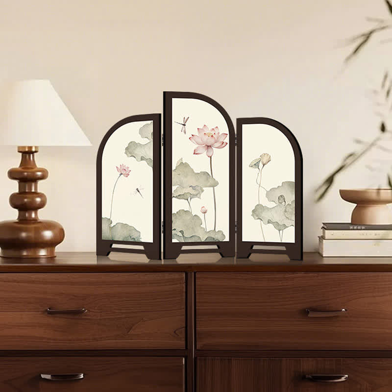 Pastoral Lotus Foldable Screen Desktop Ornament - A - 2PCS - 18"W x 14"H - image 0