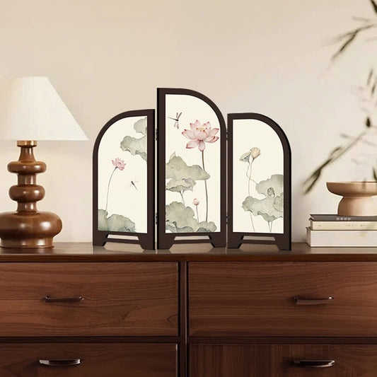 Pastoral Lotus Foldable Screen Desktop Ornament - A - 2PCS - 18"W x 14"H - image 0