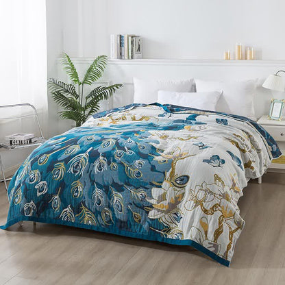 Cotton Gauze Jacquard Peacock Comfy Quilt - image 1