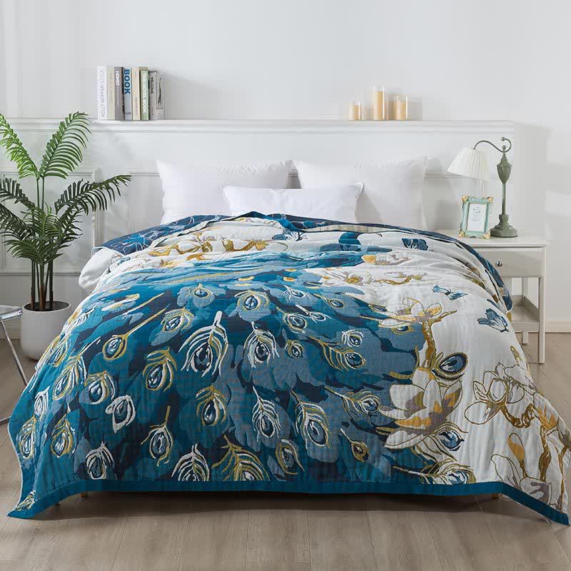 Cotton Gauze Jacquard Peacock Comfy Blanket - image 4