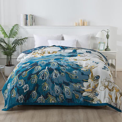 Cotton Gauze Jacquard Peacock Comfy Quilt - King - image 0