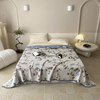 Four Layers Cotton Gauze Tassel Comfy Quilt - Queen - image 0