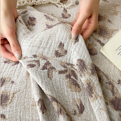 Vintage Floral Cotton Gauze Tassel Reversible Blanket - image 3