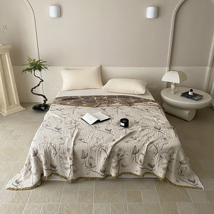 Retro Reversible Cotton Gauze Tassel Quilt - Queen - image 0