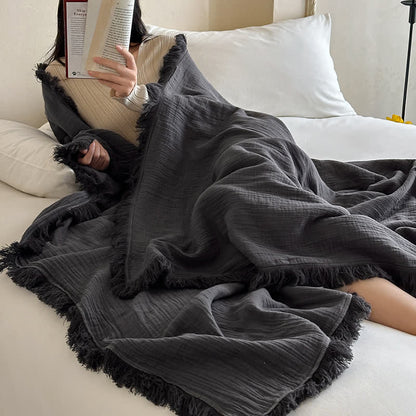 Simple Solid Color Tassel Cotton Gauze Blanket - image 1