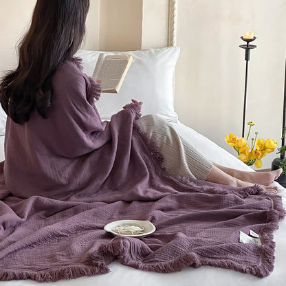 Simple Solid Color Tassel Cotton Gauze Blanket - image 22
