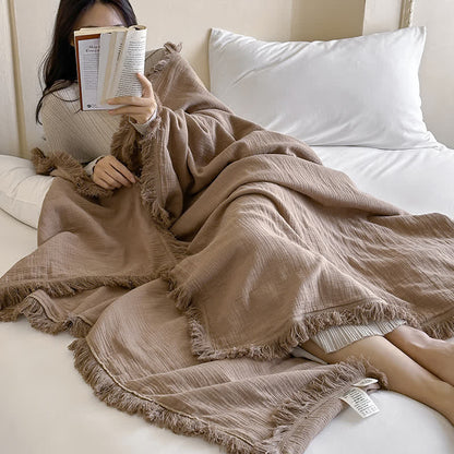 Simple Solid Color Tassel Cotton Gauze Blanket - image 18