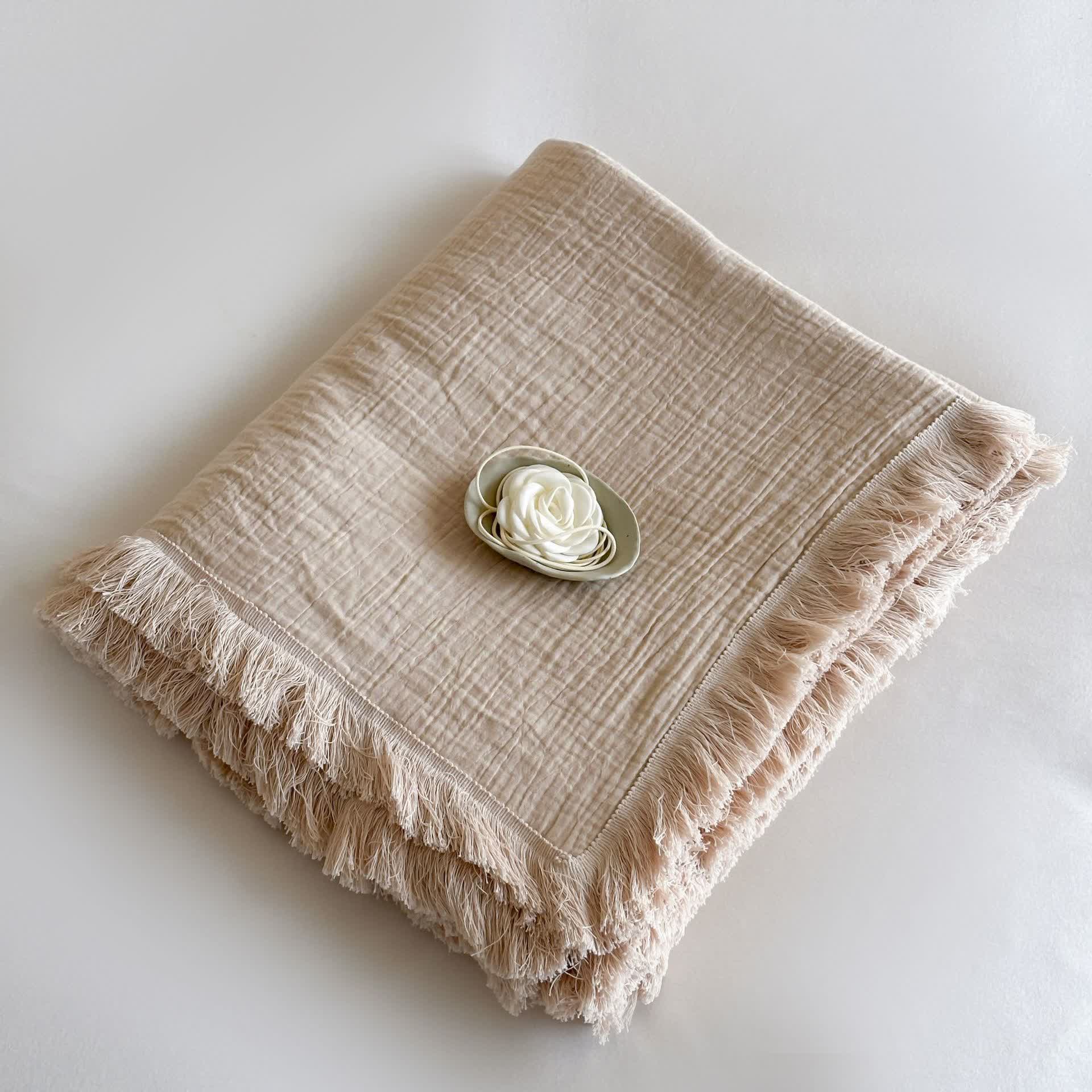 Simple Solid Color Tassel Cotton Gauze Blanket - image 16