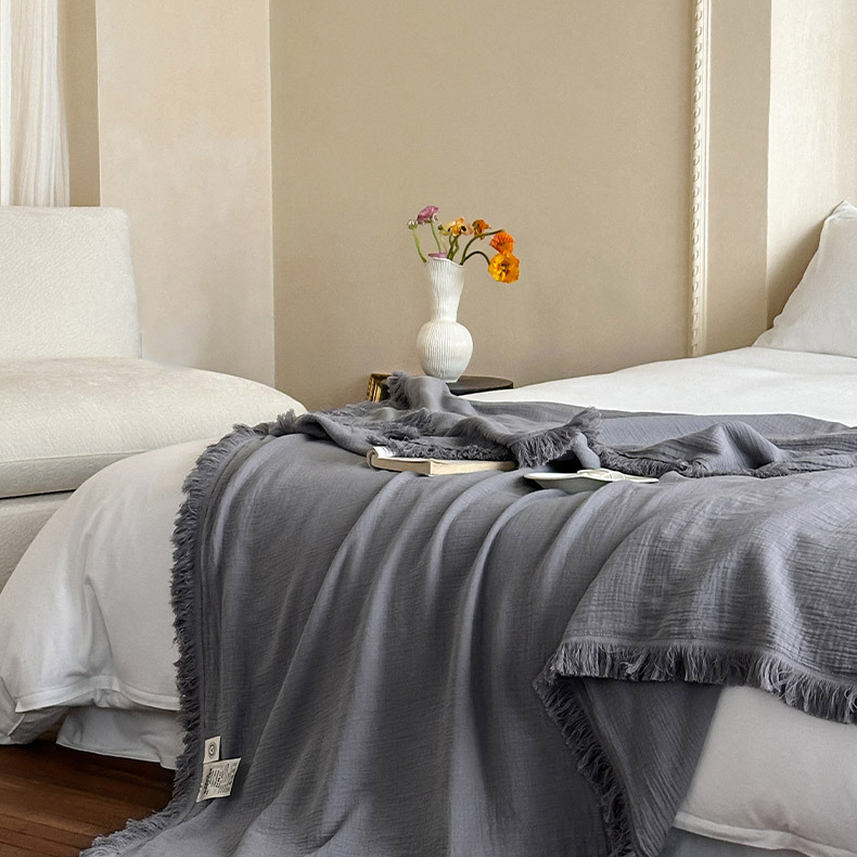 Simple Solid Color Tassel Cotton Gauze Blanket - image 6