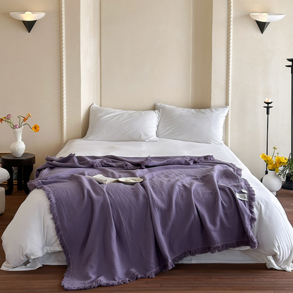 Simple Solid Color Tassel Cotton Gauze Blanket - Purple - 59"W x 79"L - image 19