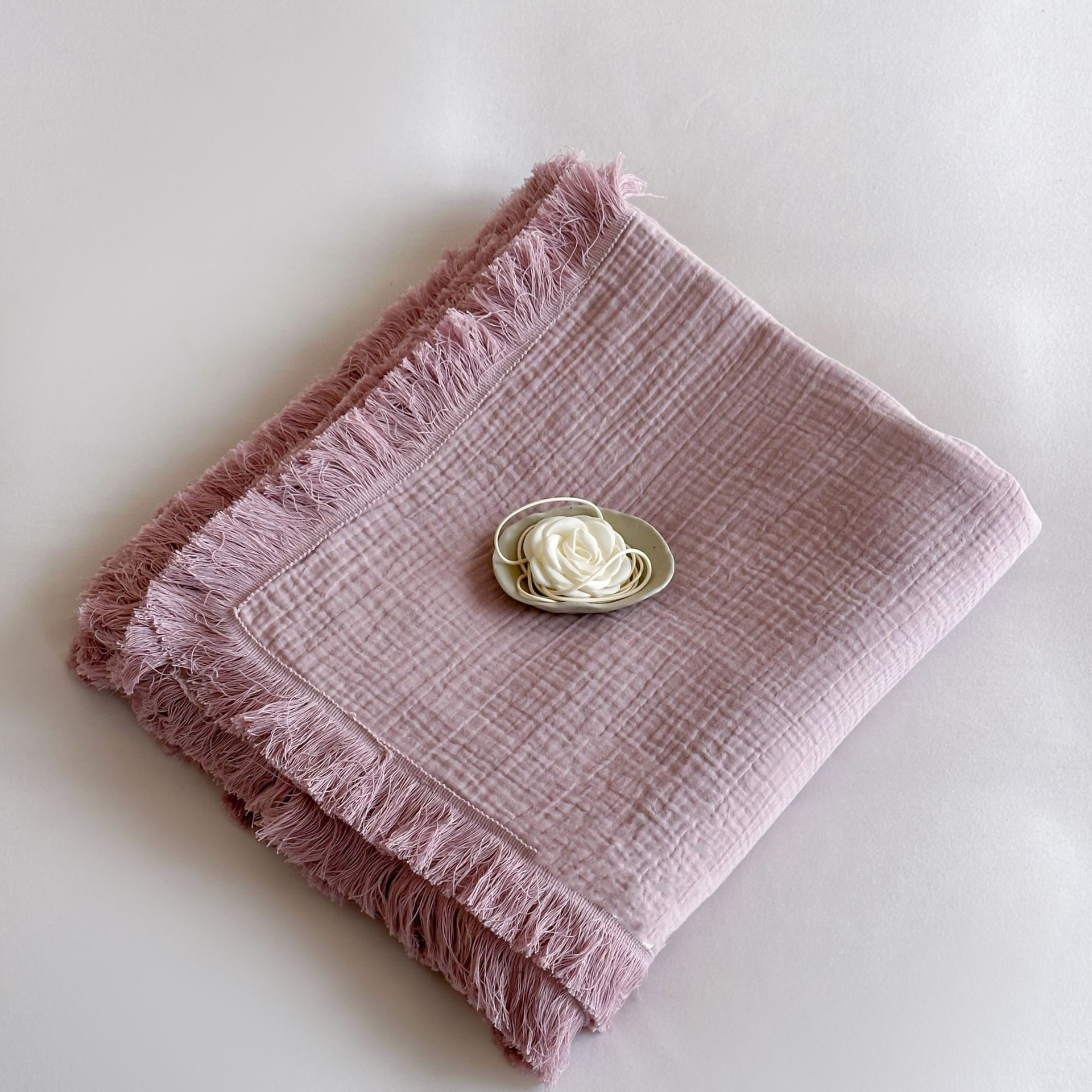 Simple Solid Color Tassel Cotton Gauze Blanket - image 2