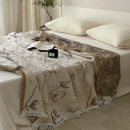 Retro Reversible Cotton Gauze Tassel Quilt - image 1