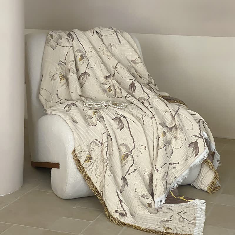 Retro Reversible Cotton Gauze Tassel Quilt - image 3