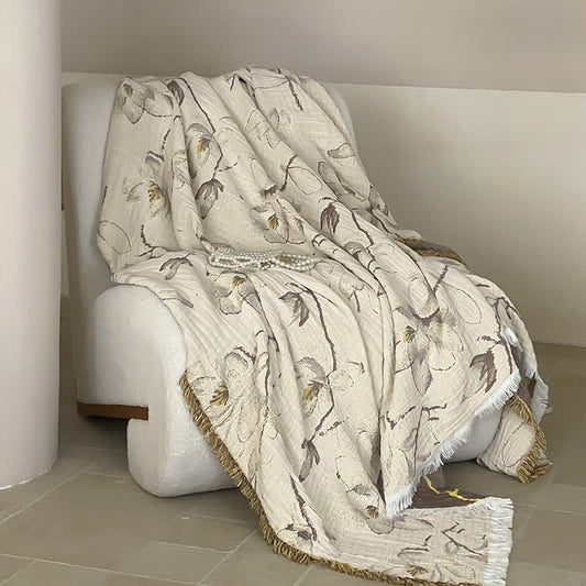 Retro Cotton Gauze Tassel Sofa Blanket - 79"W x 90"L  - image 0