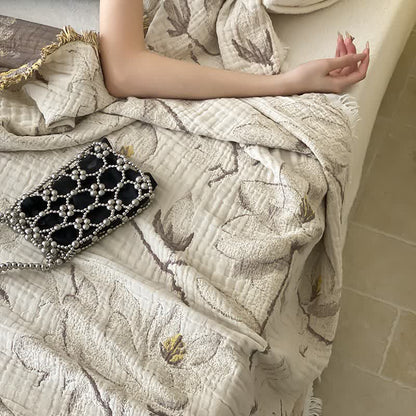 Retro Reversible Cotton Gauze Tassel Quilt - image 2