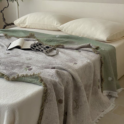 Yarn-dyed Reversible Gauze Tassel Sofa Blanket - image 1