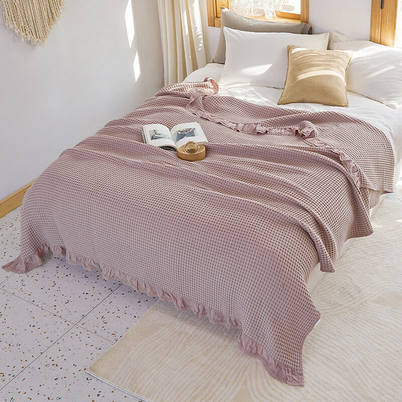 Ownkoti Waffle Weave Sofa Blanket Comfortable Quilt - Deep Pink - Queen - image 4