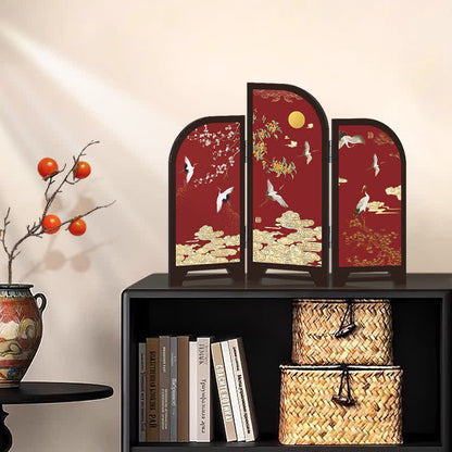 Dancing Crane Foldable Screen Wooden Ornament - image 1