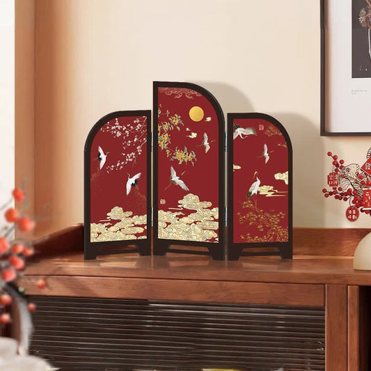 Dancing Crane Foldable Screen Wooden Ornament - 2PCS - 12"W x 9"H - image 0