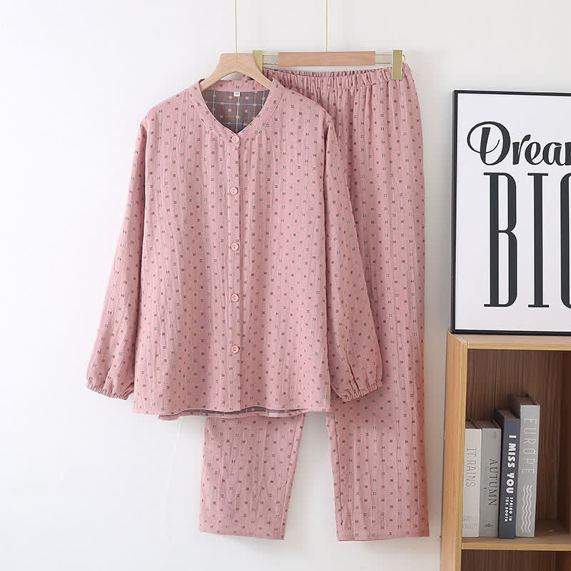 Button-down Cotton Gauze Soft Pajama Set - Pink - Women XL - image 10