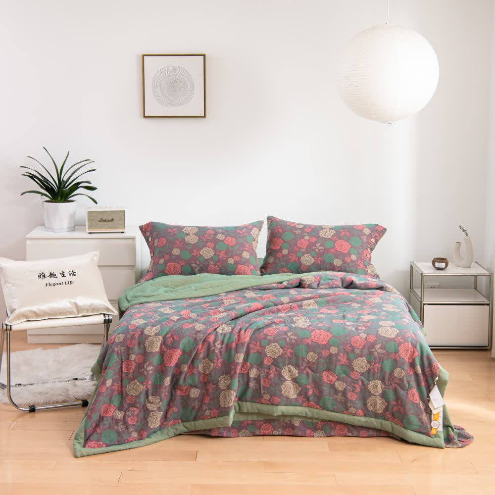 Vintage Rose Comfy Cotton Gauze Bedding - Bedding Set(4PCS) - King - image 0
