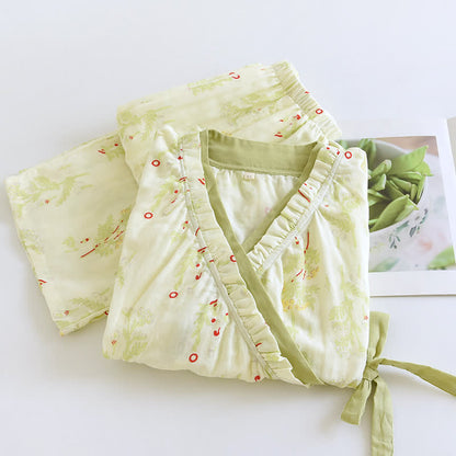 Rural Slanted Collar Cotton Nightwear Set - image 1