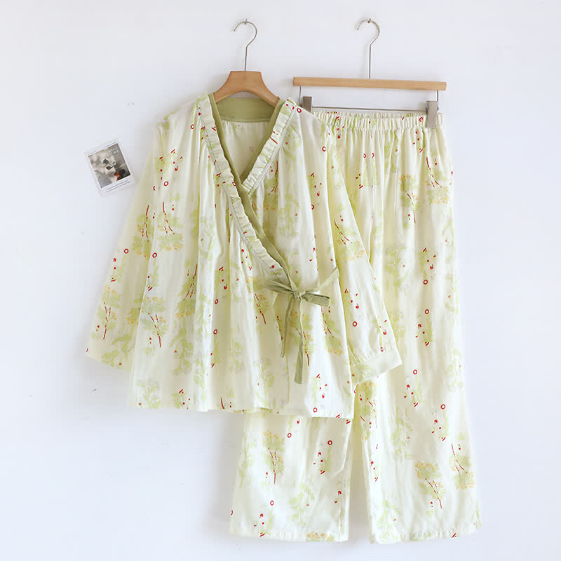 Rural Slanted Collar Cotton Nightwear Set - XL - image 0