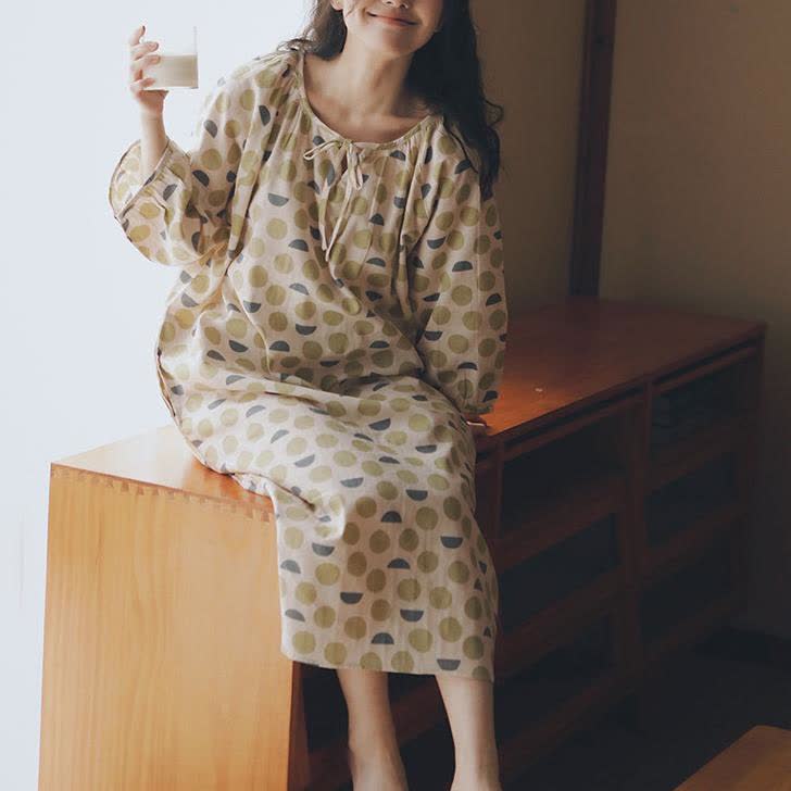 Round-neck Geometric Cotton Gauze Nightdress - image 2