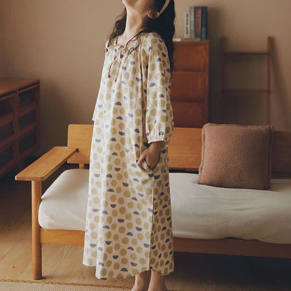 Round-neck Geometric Cotton Gauze Nightdress - image 3