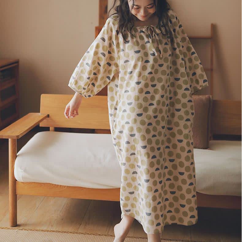 Round-neck Geometric Cotton Gauze Nightdress - image 1