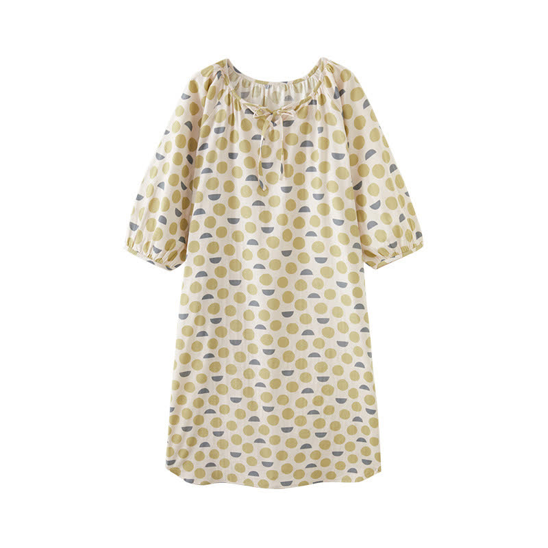 Round-neck Geometric Cotton Gauze Nightdress - image 5