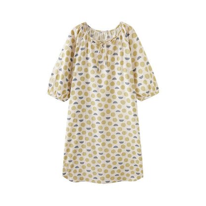 Round-neck Geometric Cotton Gauze Nightdress - image 5