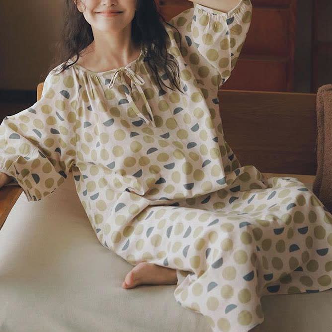 Round-neck Geometric Cotton Gauze Nightdress - XXL - image 0